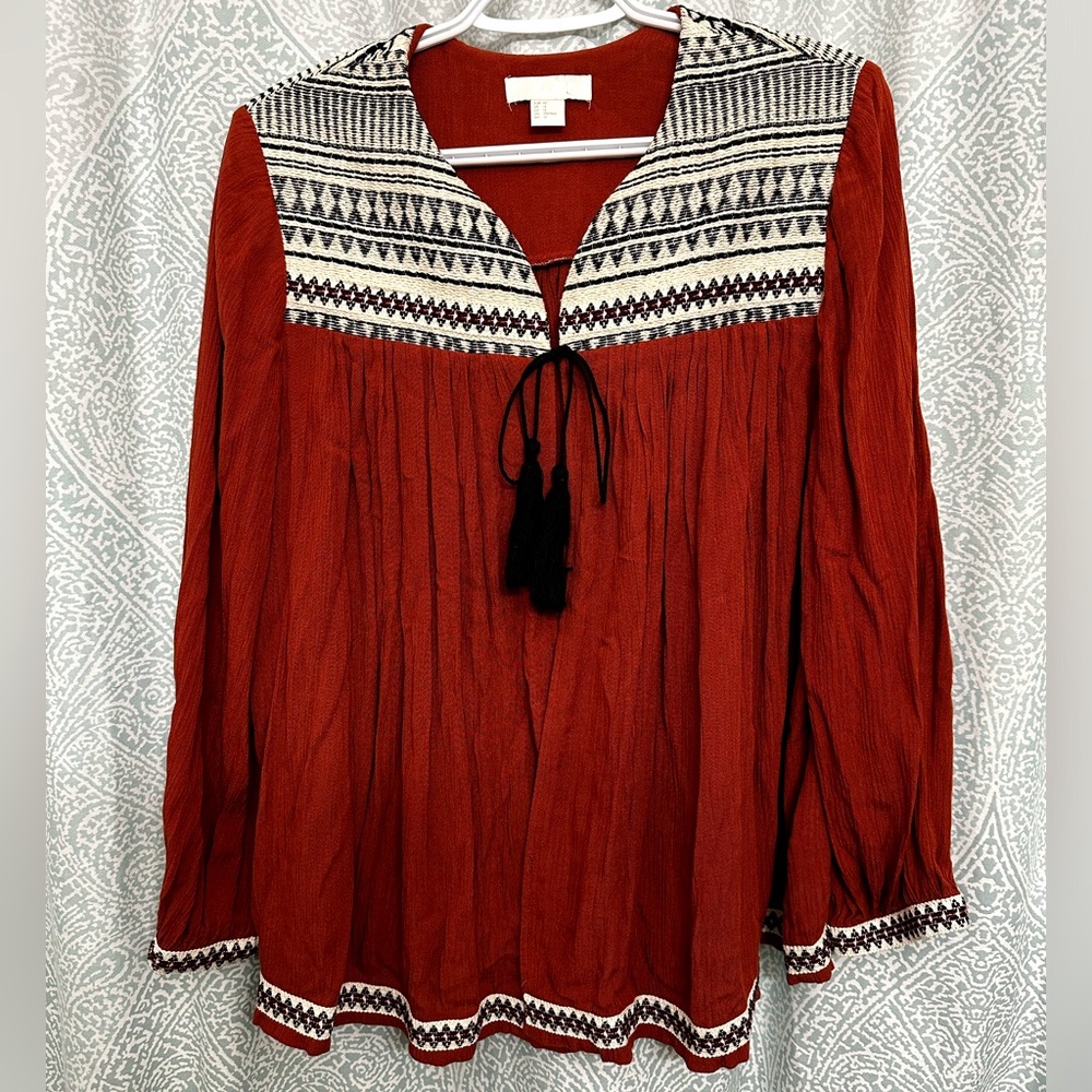 H&M Women’s Boho Kimono Style Wrap Tassle Tie Front Top US 12